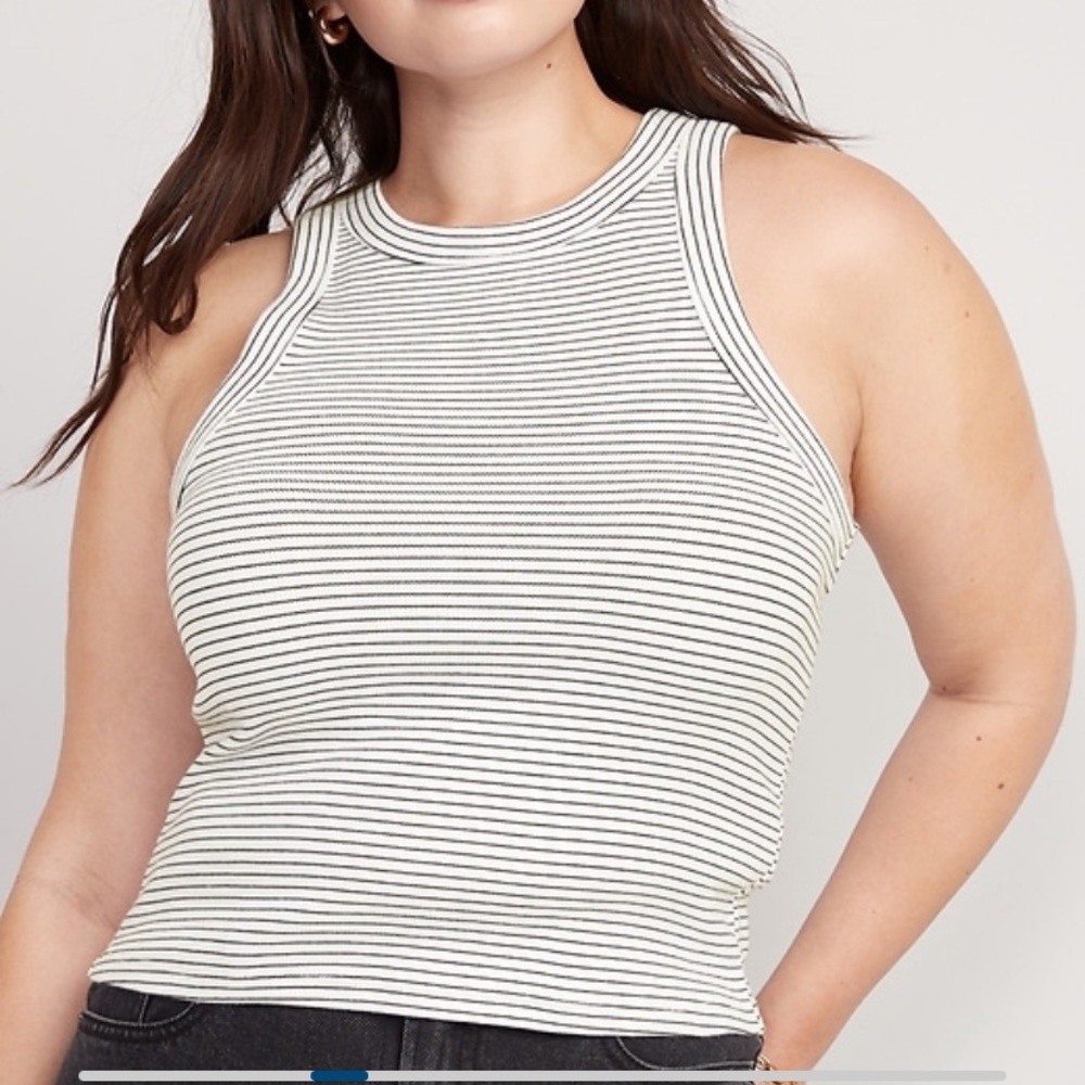 Old Navy Striped Rib Knit cropped tank top for women White navy XL nwt